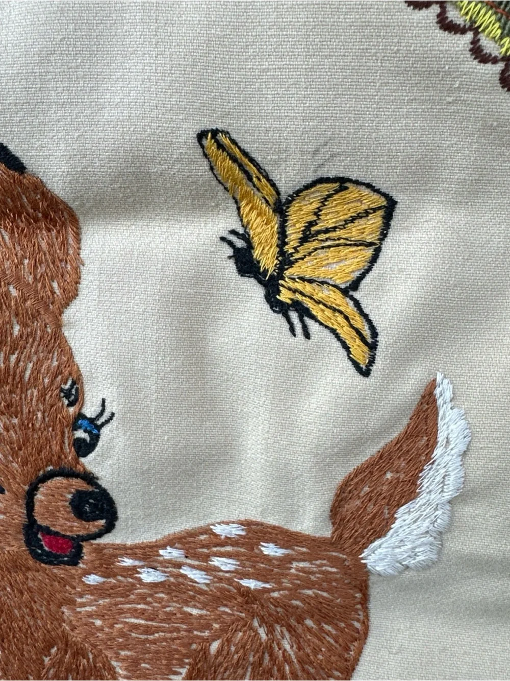Vintage Fawn Deer & Butterfly Needlepoint Wall Hanging Cottagecore 12